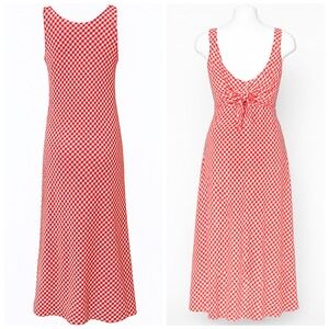 Y2K Gingham Maxi Sun Dress Size M Sheath Reversible Tie Back or Front Red White